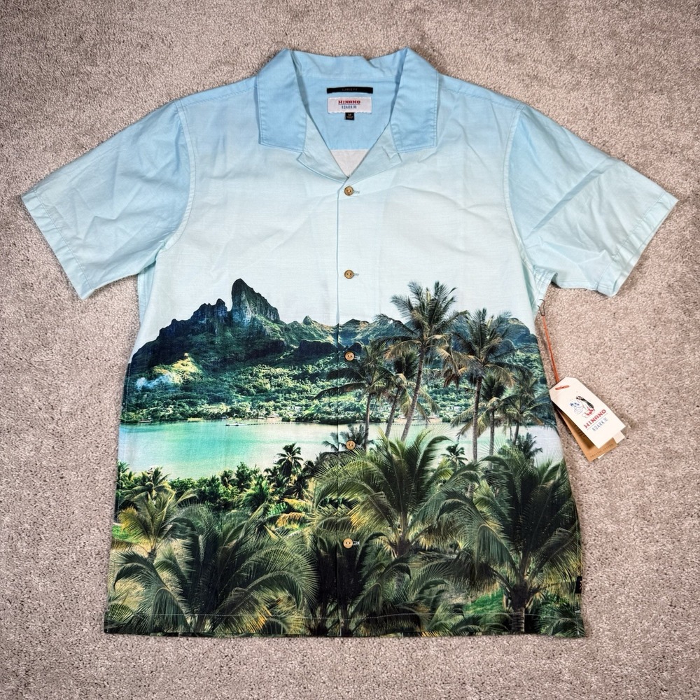 Roark Men's Medium Hinano Gonzo‎ Otemanu Hawaiian Woven Shirt Light Blue Graphic